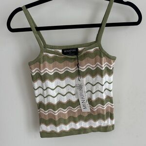 MINKPINK Olive, White, and Tan Striped Camisole